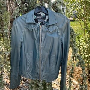 Salvatore Ferragamo Blue Leather Jacket